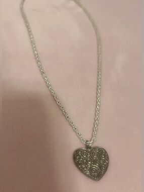 Silver Heart Pendant Necklace - Silver Heart Filigree Chain